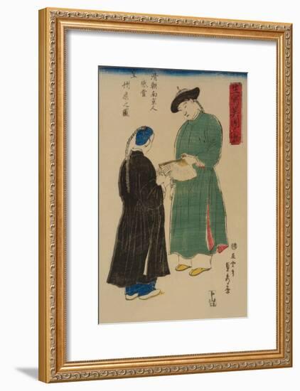 Chinese from Nanking Admire Koshu? Fan (Shincho? Nankinjin Kansho Koshu? O?Gi No Zu)-Sadahide Utagawa-Framed Art Print