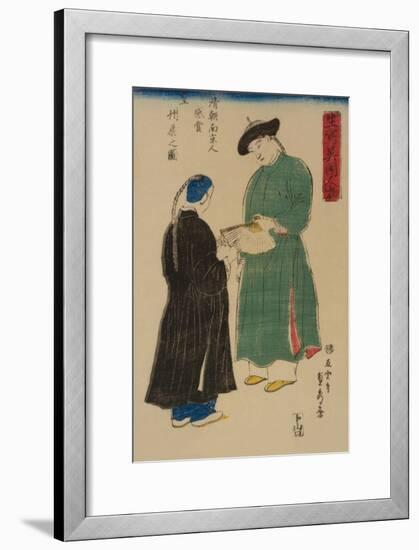 Chinese from Nanking Admire Koshu? Fan (Shincho? Nankinjin Kansho Koshu? O?Gi No Zu)-Sadahide Utagawa-Framed Art Print