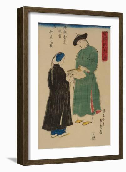 Chinese from Nanking Admire Koshu? Fan (Shincho? Nankinjin Kansho Koshu? O?Gi No Zu)-Sadahide Utagawa-Framed Art Print