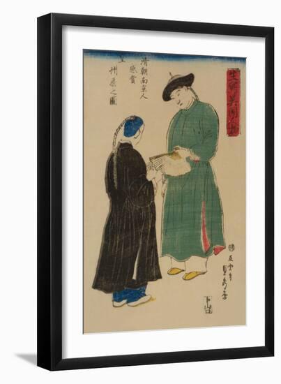 Chinese from Nanking Admire Koshu? Fan (Shincho? Nankinjin Kansho Koshu? O?Gi No Zu)-Sadahide Utagawa-Framed Art Print