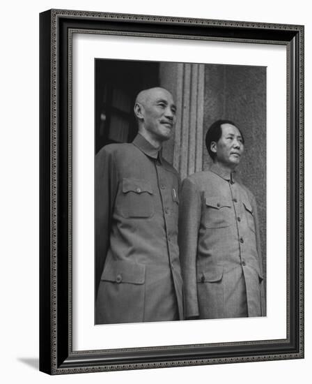 Chinese General Chiang Kai Shek Standing Side by Side W. Communist Ldr. Mao Tse Tung-null-Framed Photographic Print