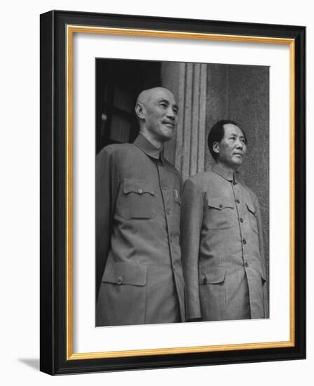 Chinese General Chiang Kai Shek Standing Side by Side W. Communist Ldr. Mao Tse Tung-null-Framed Photographic Print