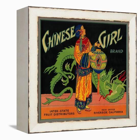 Chinese Girl Orange Label - Riverside, CA-Lantern Press-Framed Stretched Canvas