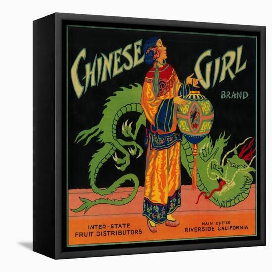 Chinese Girl Orange Label - Riverside, CA-Lantern Press-Framed Stretched Canvas