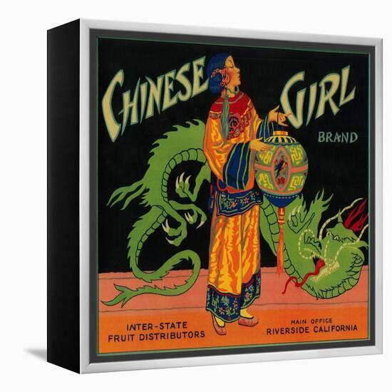 Chinese Girl Orange Label - Riverside, CA-Lantern Press-Framed Stretched Canvas