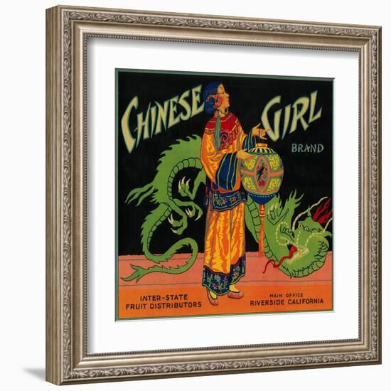 Chinese Girl Orange Label - Riverside, CA-Lantern Press-Framed Art Print