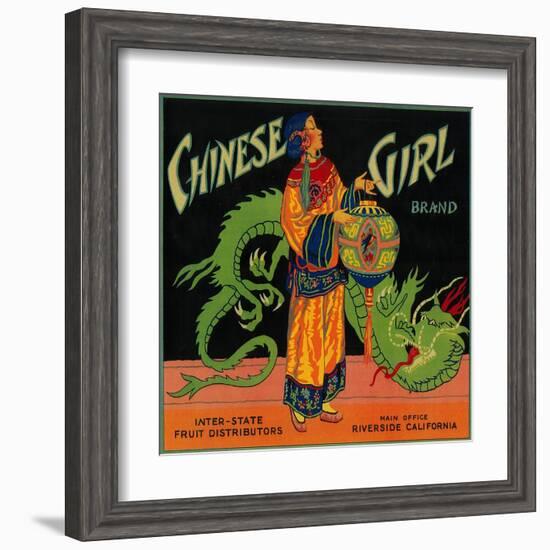 Chinese Girl Orange Label - Riverside, CA-Lantern Press-Framed Art Print