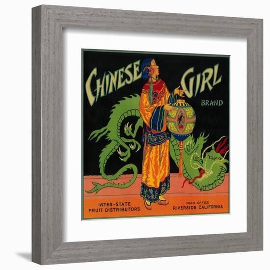 Chinese Girl Orange Label - Riverside, CA-Lantern Press-Framed Art Print