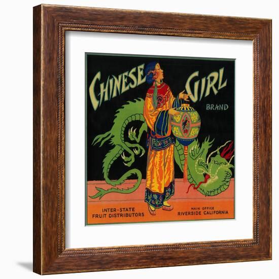 Chinese Girl Orange Label - Riverside, CA-Lantern Press-Framed Art Print