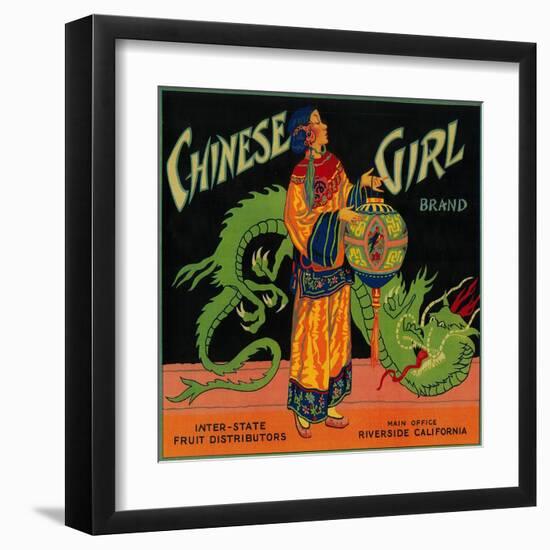 Chinese Girl Orange Label - Riverside, CA-Lantern Press-Framed Art Print