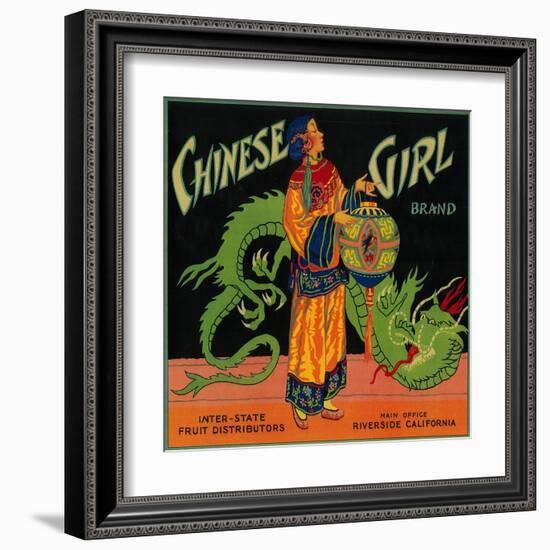 Chinese Girl Orange Label - Riverside, CA-Lantern Press-Framed Art Print