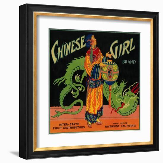 Chinese Girl Orange Label - Riverside, CA-Lantern Press-Framed Art Print