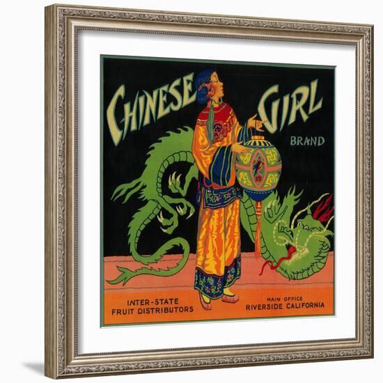 Chinese Girl Orange Label - Riverside, CA-Lantern Press-Framed Art Print