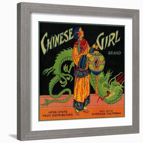 Chinese Girl Orange Label - Riverside, CA-Lantern Press-Framed Art Print