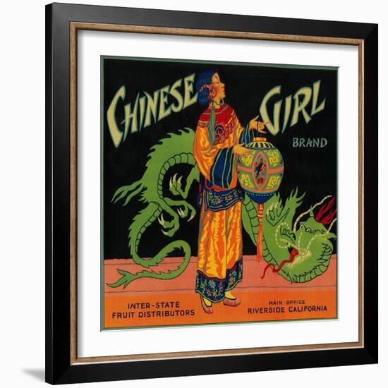 Chinese Girl Orange Label - Riverside, CA-Lantern Press-Framed Art Print