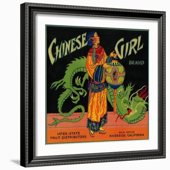 Chinese Girl Orange Label - Riverside, CA-Lantern Press-Framed Art Print