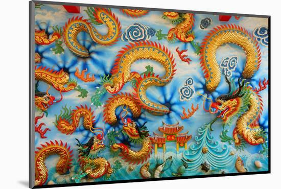 Chinese Golden Dragon on Wall-null-Mounted Art Print