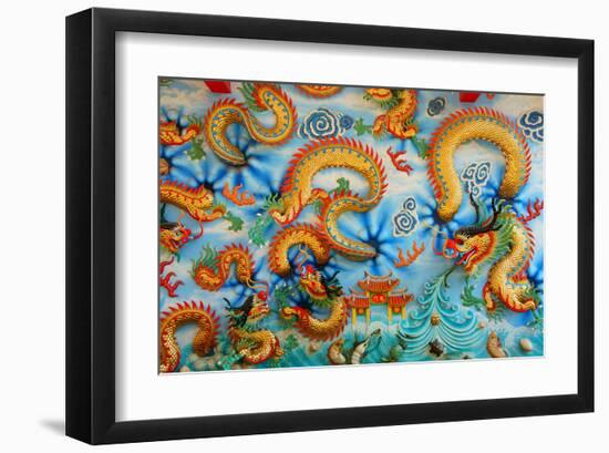 Chinese Golden Dragon on Wall-null-Framed Art Print