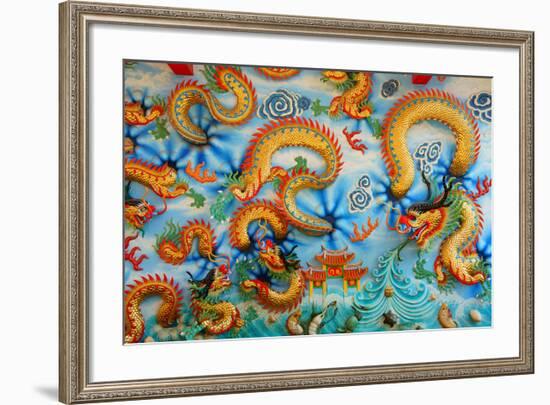 Chinese Golden Dragon on Wall-null-Framed Art Print