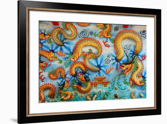 Chinese Golden Dragon on Wall-null-Framed Art Print