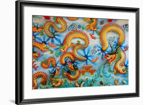 Chinese Golden Dragon on Wall--Framed Art Print