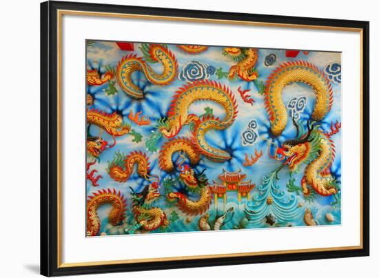 Chinese Golden Dragon on Wall-null-Framed Art Print