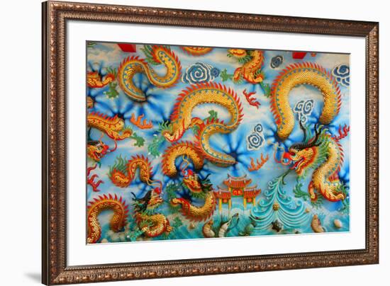 Chinese Golden Dragon on Wall-null-Framed Art Print