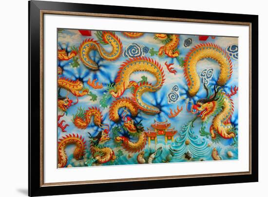 Chinese Golden Dragon on Wall-null-Framed Art Print