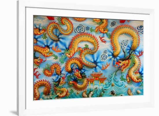 Chinese Golden Dragon on Wall-null-Framed Art Print