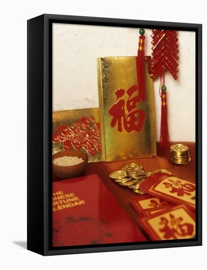 Chinese Good Luck Symbols for New Year (Gold Coins & Rice)-null-Framed Premier Image Canvas