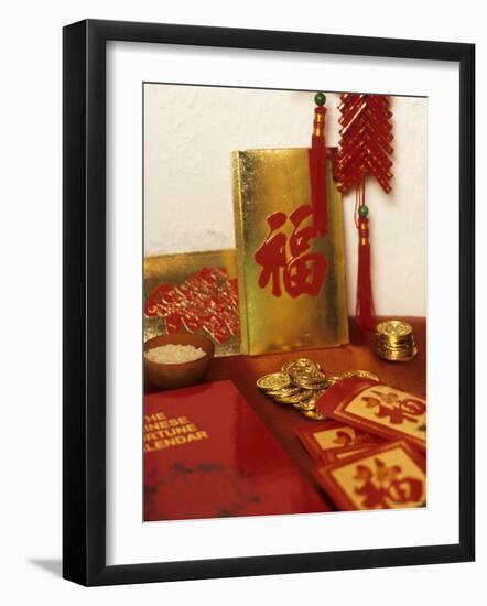 Chinese Good Luck Symbols for New Year (Gold Coins & Rice)-null-Framed Photographic Print