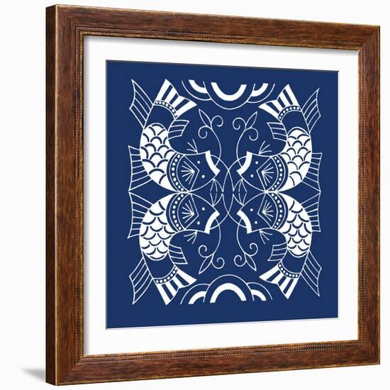 Chinese Indigo Fish II-Vision Studio-Framed Art Print