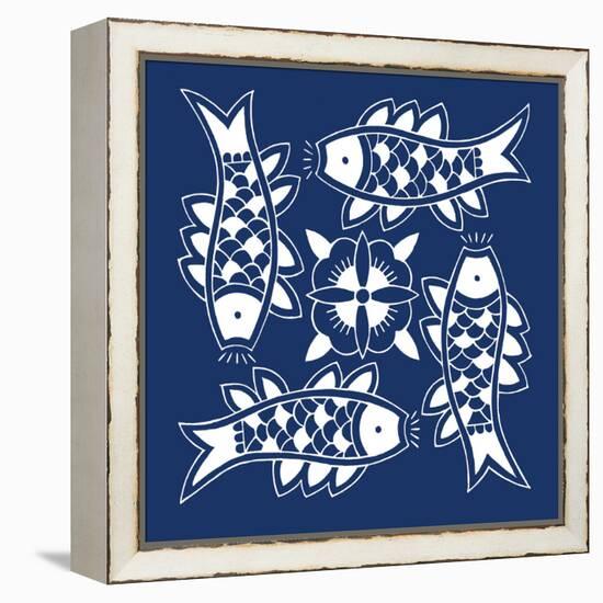 Chinese Indigo Fish III-Vision Studio-Framed Stretched Canvas