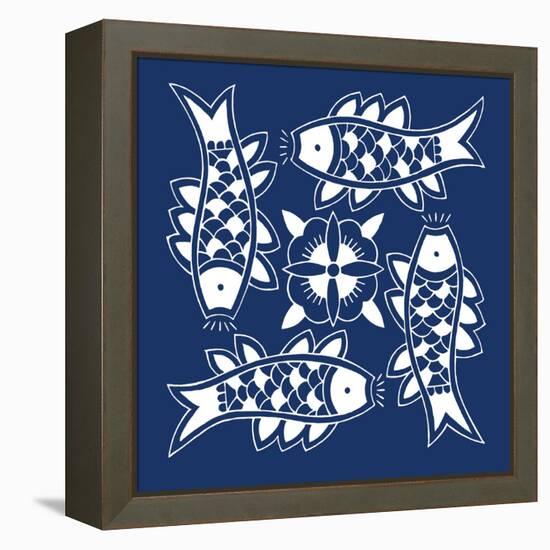 Chinese Indigo Fish III-Vision Studio-Framed Stretched Canvas