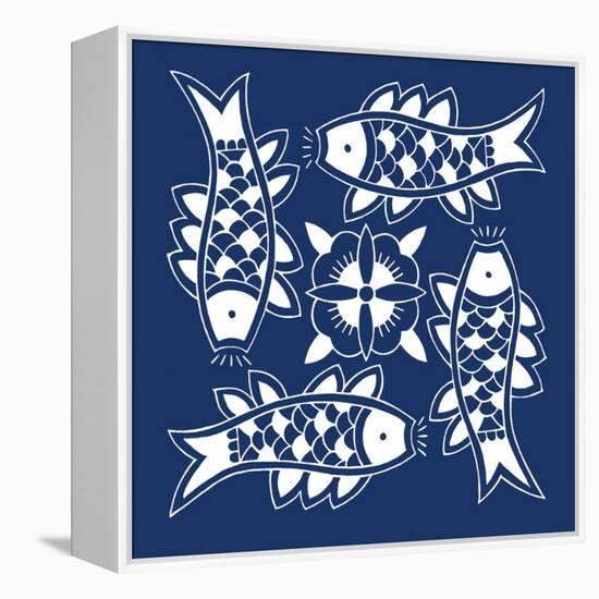 Chinese Indigo Fish III-Vision Studio-Framed Stretched Canvas