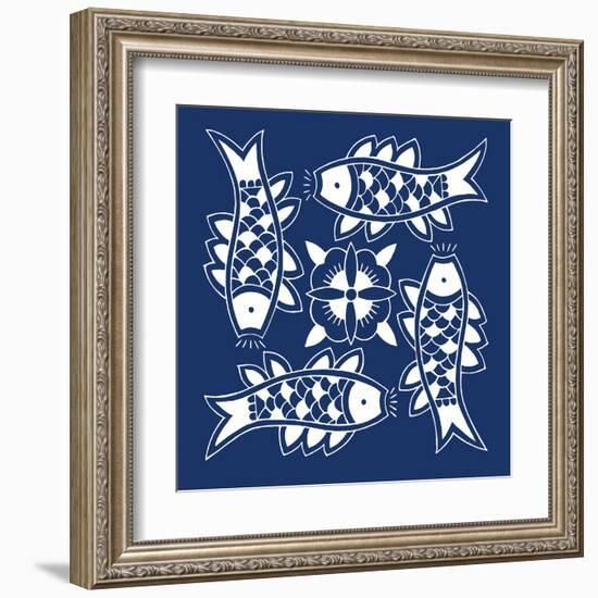 Chinese Indigo Fish III-Vision Studio-Framed Art Print