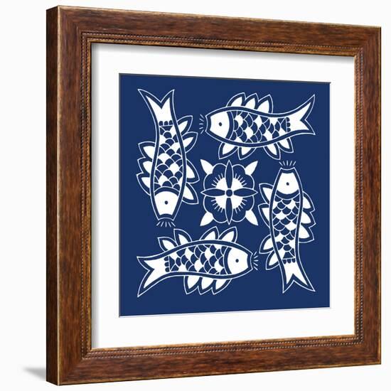 Chinese Indigo Fish III-Vision Studio-Framed Art Print