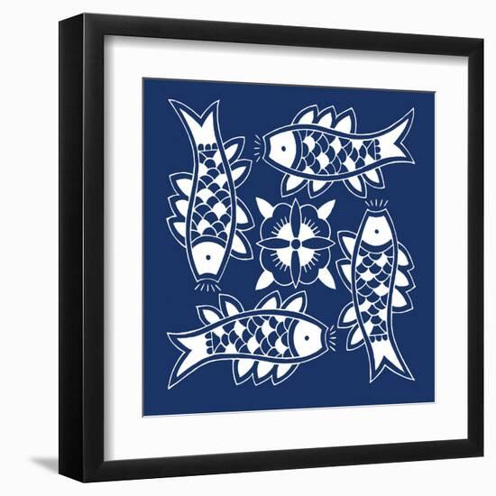 Chinese Indigo Fish III-Vision Studio-Framed Art Print