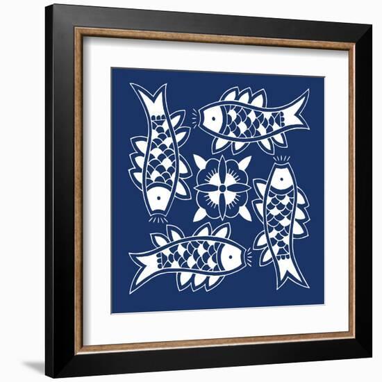 Chinese Indigo Fish III-Vision Studio-Framed Art Print