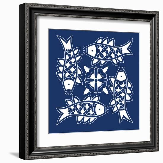 Chinese Indigo Fish III-Vision Studio-Framed Art Print