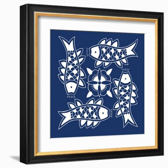 Chinese Indigo Fish III-Vision Studio-Framed Art Print