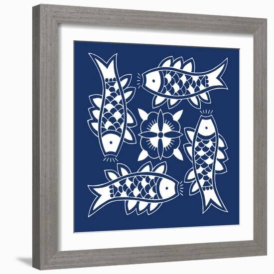 Chinese Indigo Fish III-Vision Studio-Framed Art Print