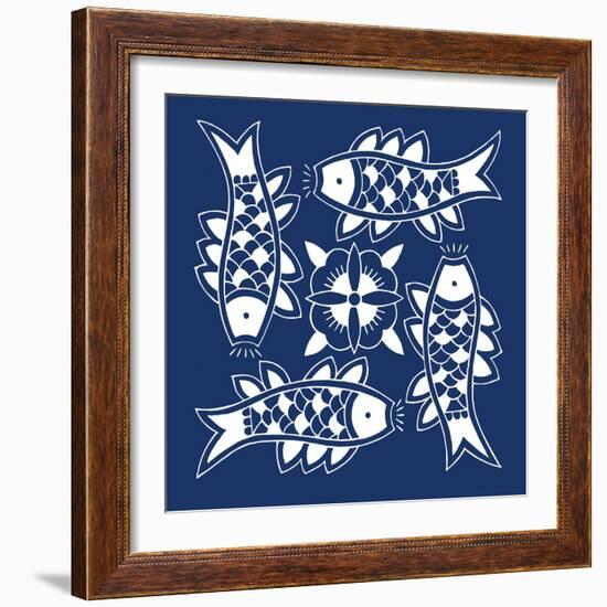 Chinese Indigo Fish III-Vision Studio-Framed Art Print