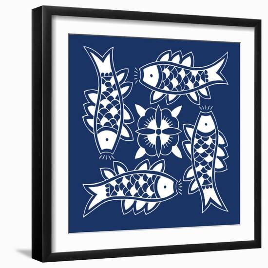 Chinese Indigo Fish III-Vision Studio-Framed Art Print