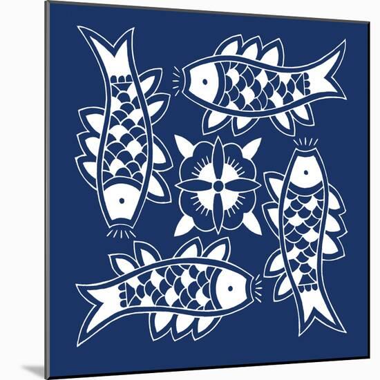 Chinese Indigo Fish III-Vision Studio-Mounted Art Print