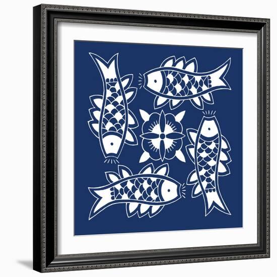 Chinese Indigo Fish III-Vision Studio-Framed Art Print