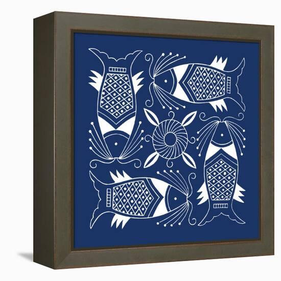 Chinese Indigo Fish IV-Vision Studio-Framed Stretched Canvas