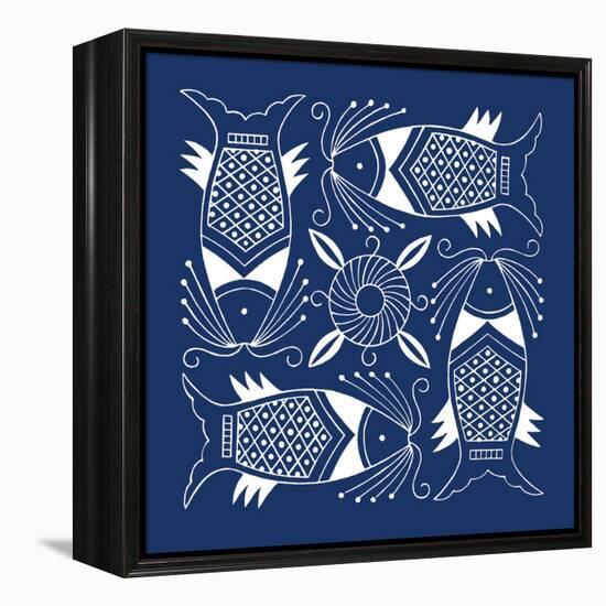 Chinese Indigo Fish IV-Vision Studio-Framed Stretched Canvas