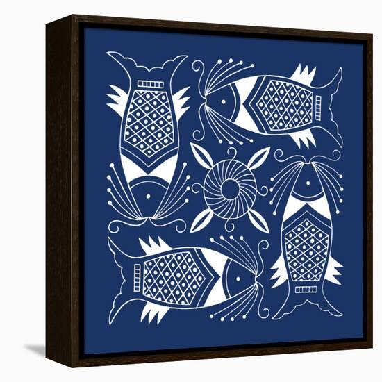 Chinese Indigo Fish IV-Vision Studio-Framed Stretched Canvas