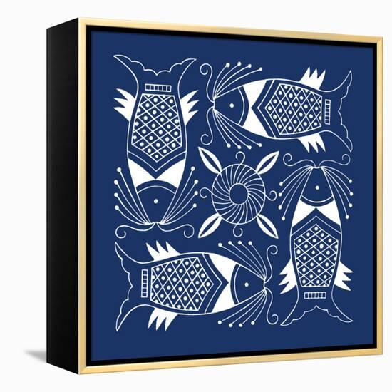 Chinese Indigo Fish IV-Vision Studio-Framed Stretched Canvas